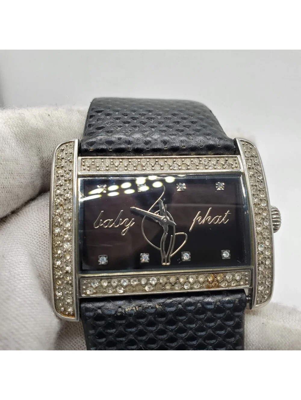 Baby Phat Rhinestone Bezel Womens Watch  40mm Black Dial New Battery
